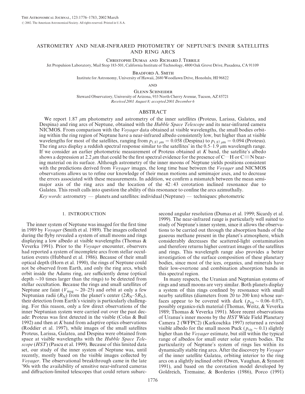 Astrometry and Near-Infrared Photometry of Neptune's Inner