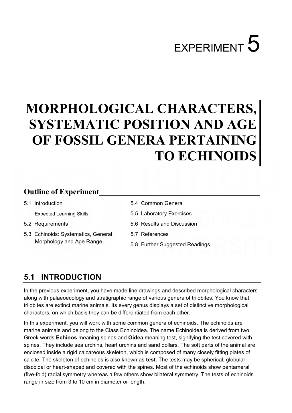 Morphological Characters, Systematic Position and Age of Fossil Genera Pertaining to Echinoids