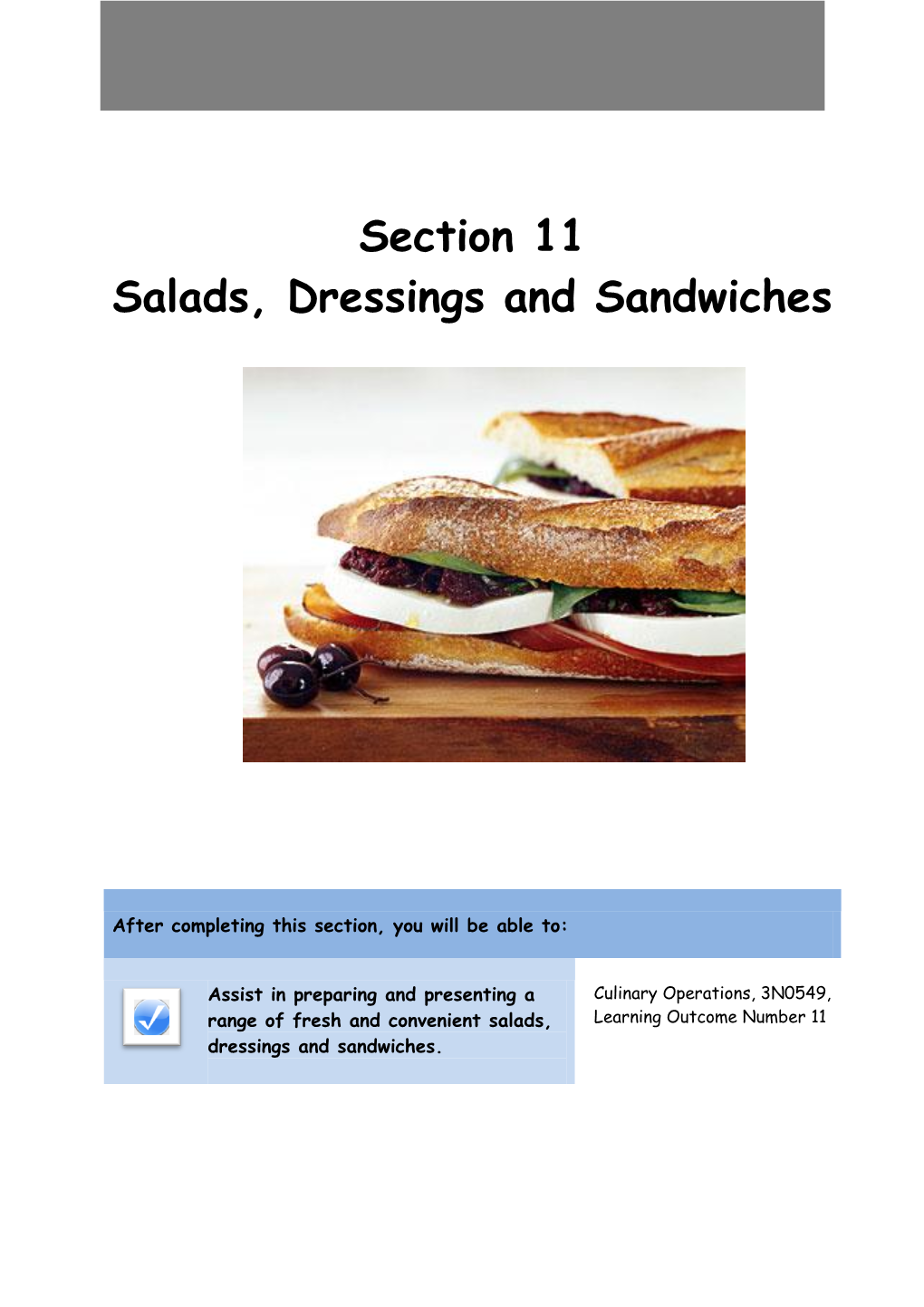 Section 11 Salads, Dressings and Sandwiches