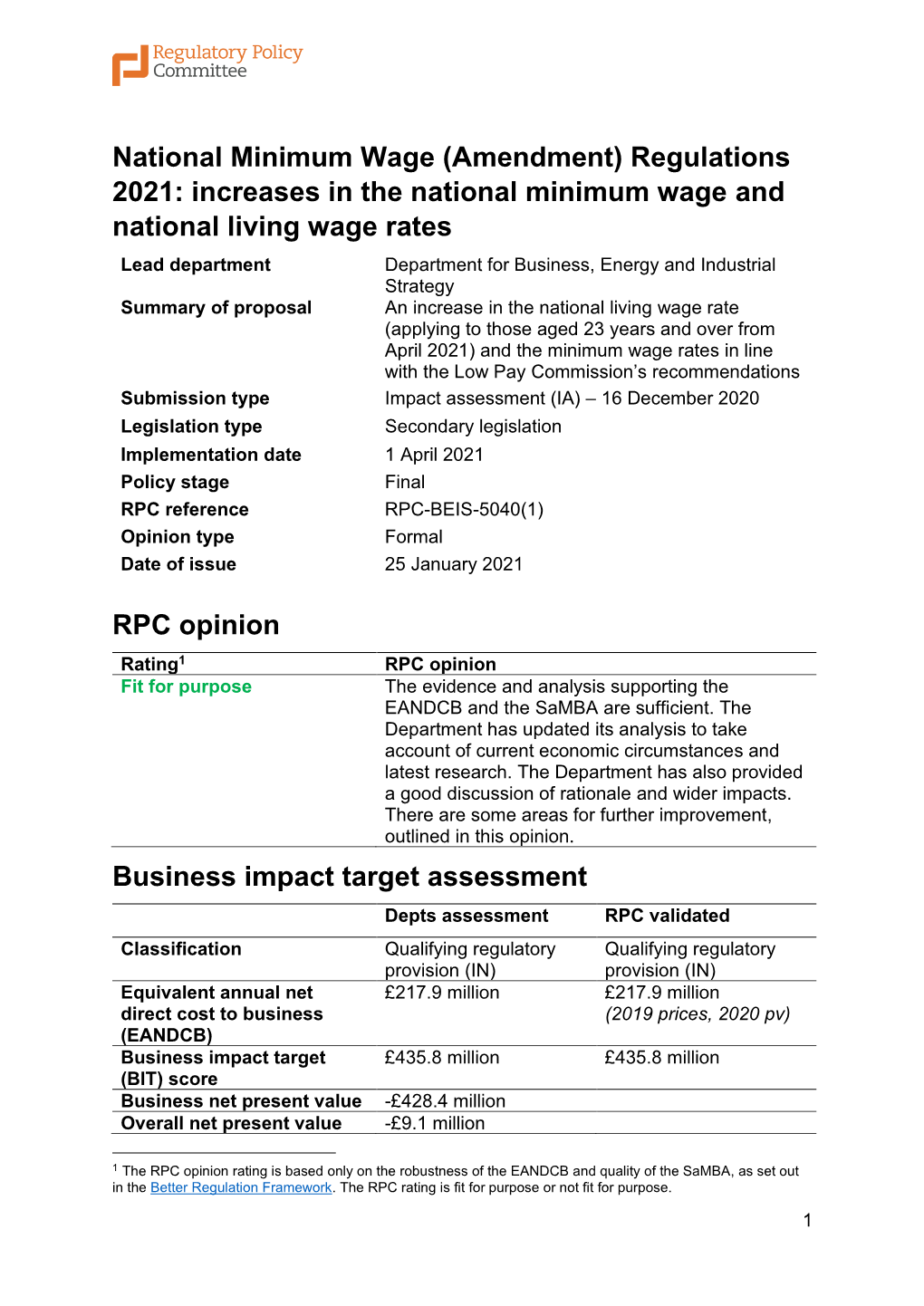 National Minimum Wage (Amendment) Regulations 2021