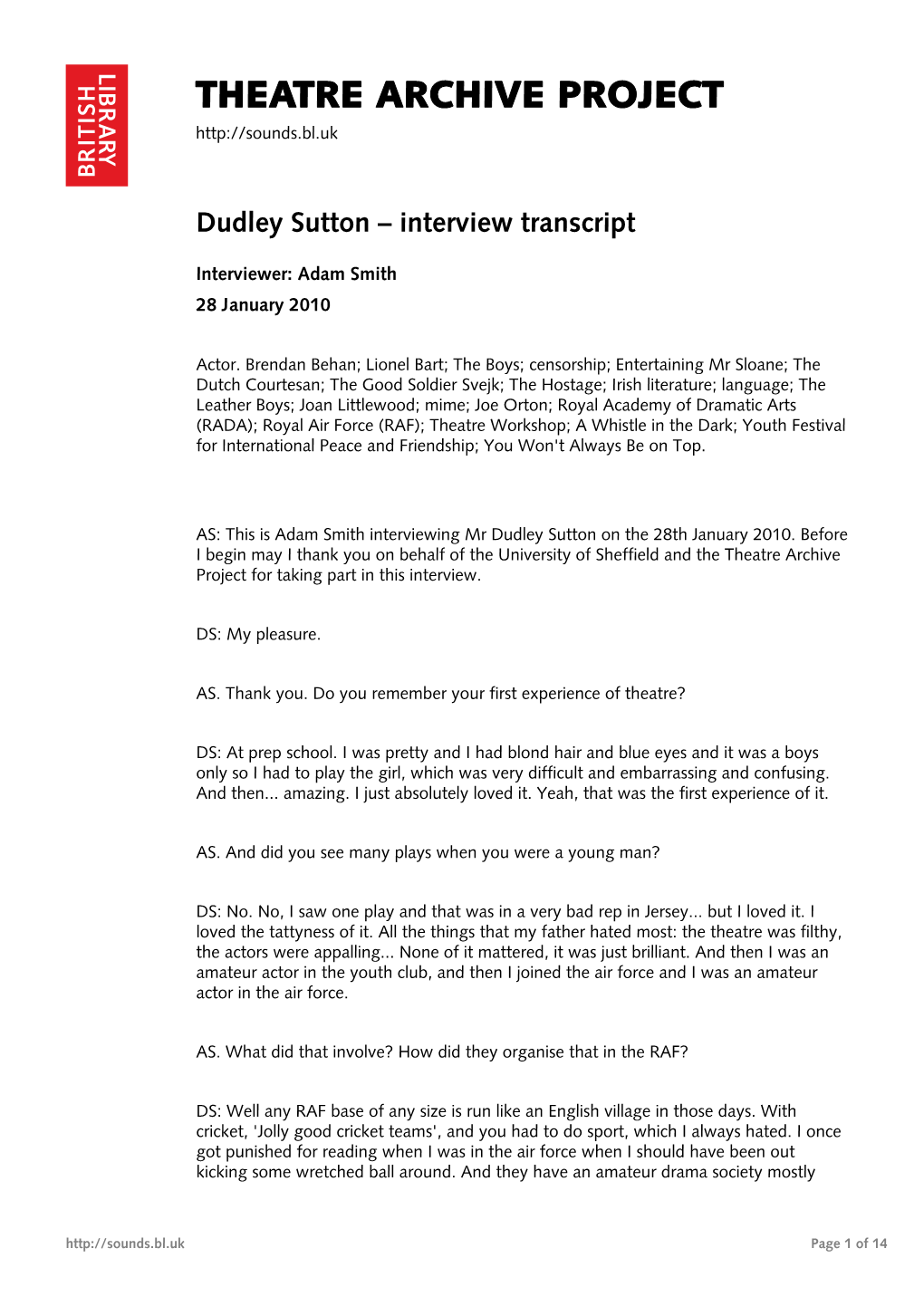 Interview with Dudley Sutton