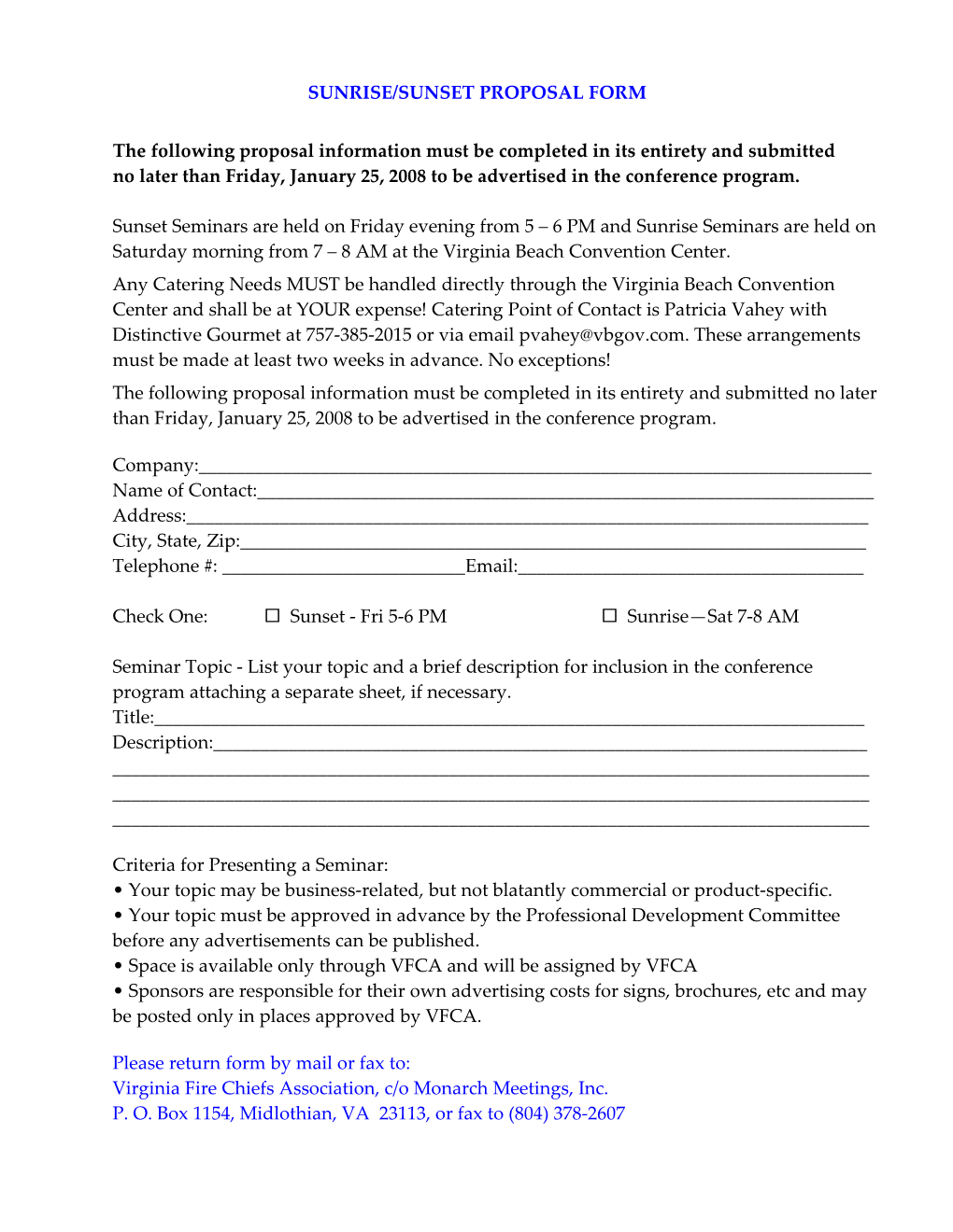 Sunrise/Sunset Proposal Form