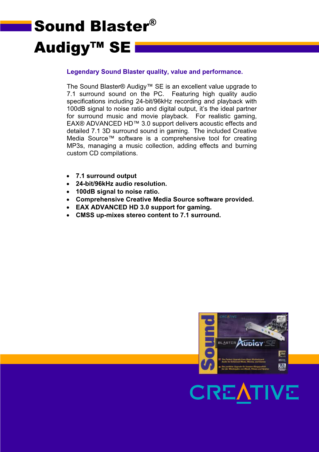 Sound Blaster Audigy SE Datasheet EG