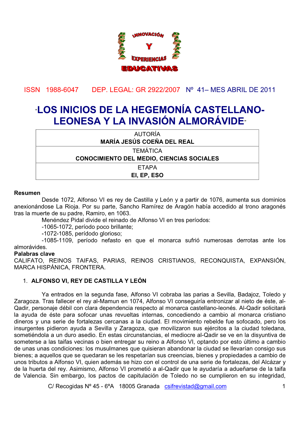 Los Inicios De La Hegemonía Castellano- Leonesa Y La Invasión Almorávide