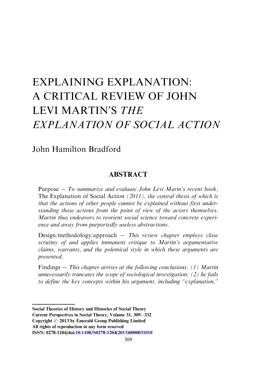 Explaining Explanation: a Critical Review of John Levi Martin's &lt;Italic