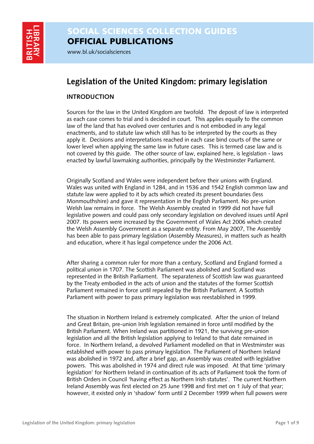 Primary Legislation
