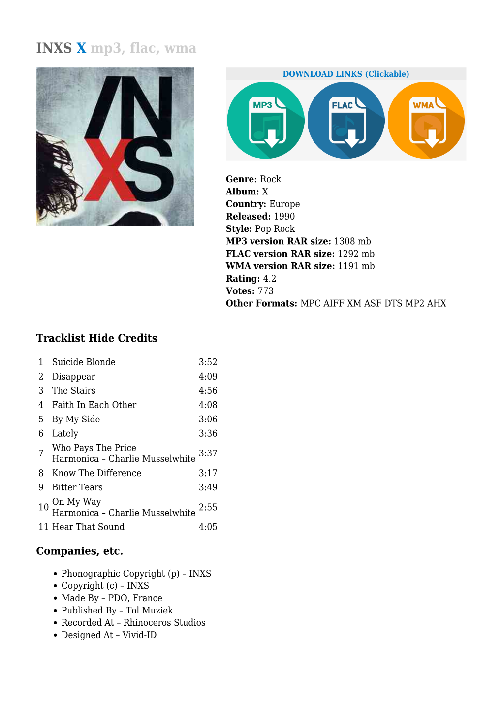 INXS X Mp3, Flac, Wma