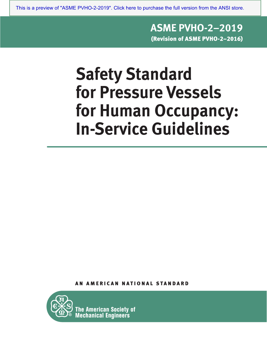 Safety Standard for Pressure Vessels for Human Occupancy: In-Service Guidelines