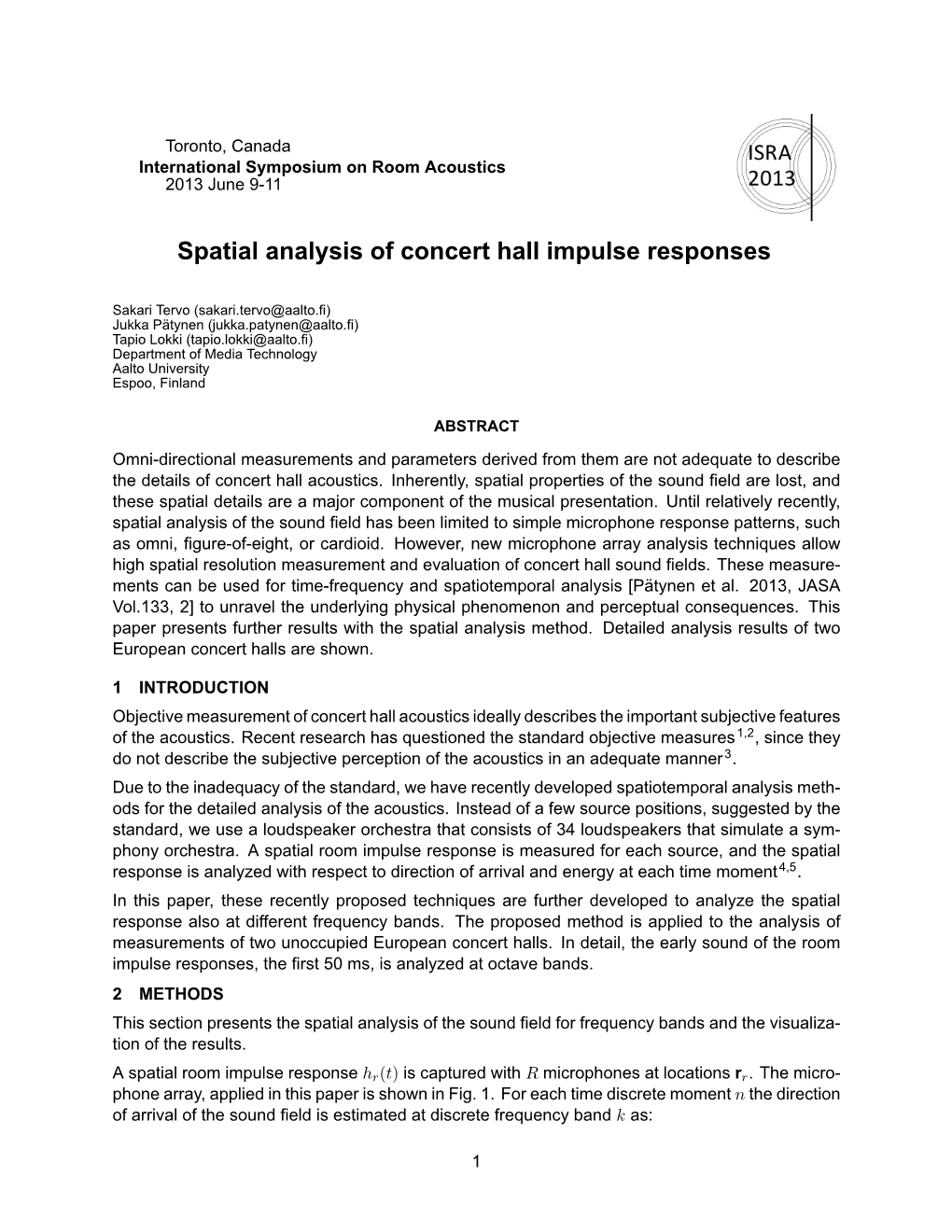 Spatial Analysis of Concert Hall Impulse Responses