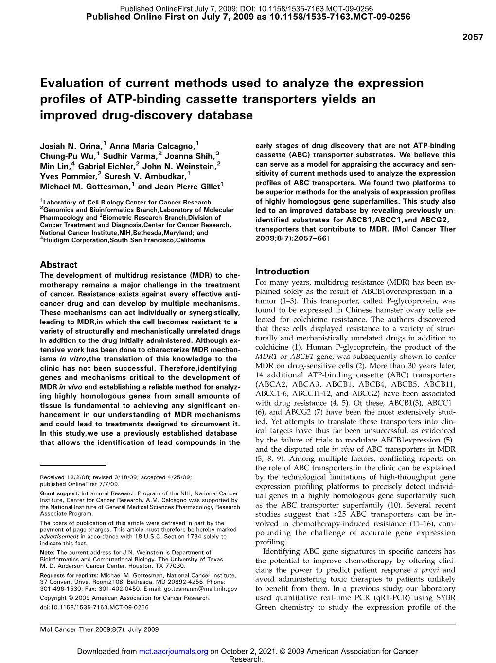 Evaluation of Current Methods Used to Analyze the Expression Profiles of ATP-Binding Cassette Transporters Yields an Improved Drug-Discovery Database