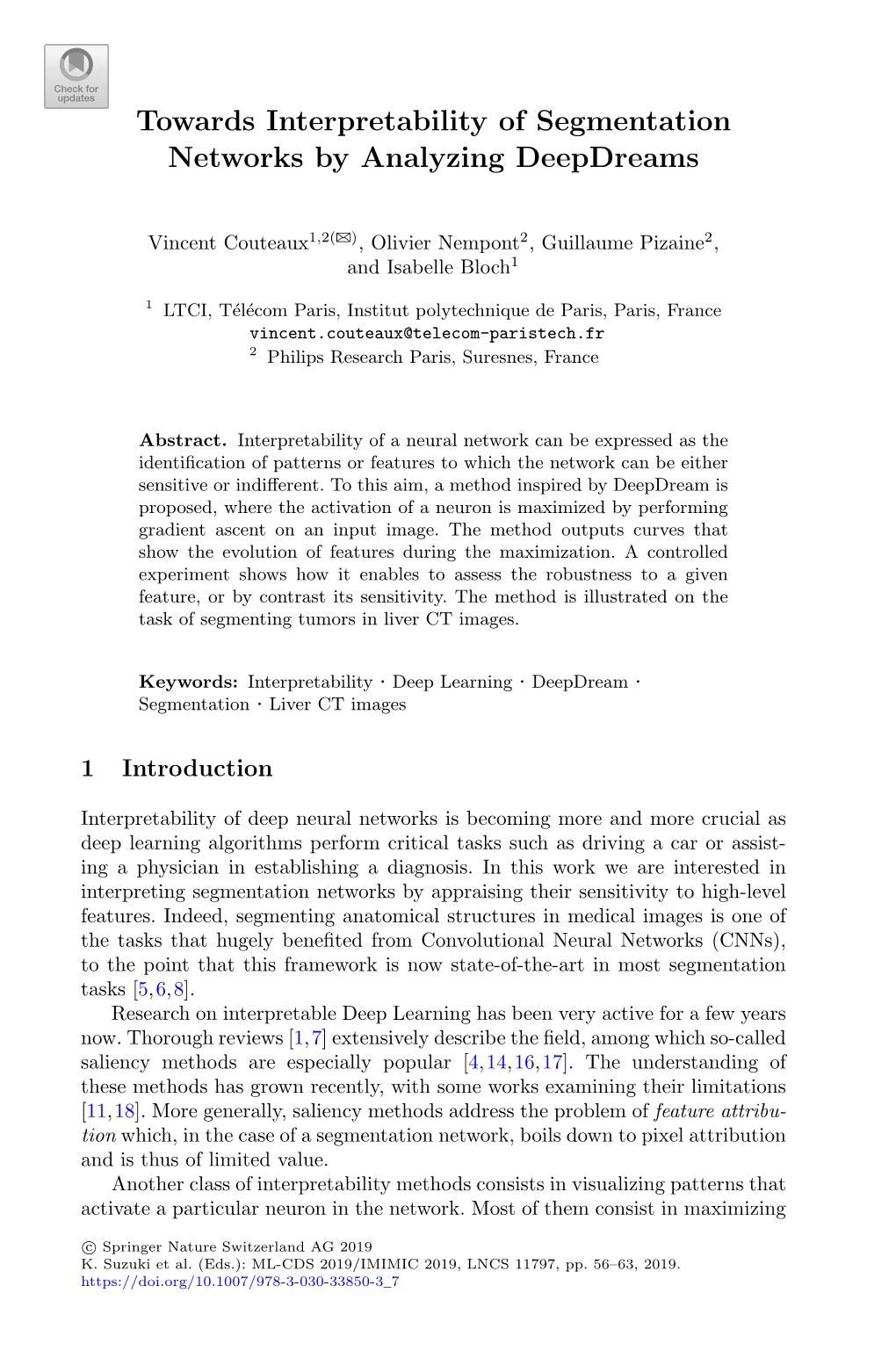 Towards Interpretability of Segmentation Networks by Analyzing Deepdreams