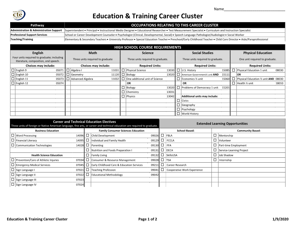 Education & Training Career Cluster