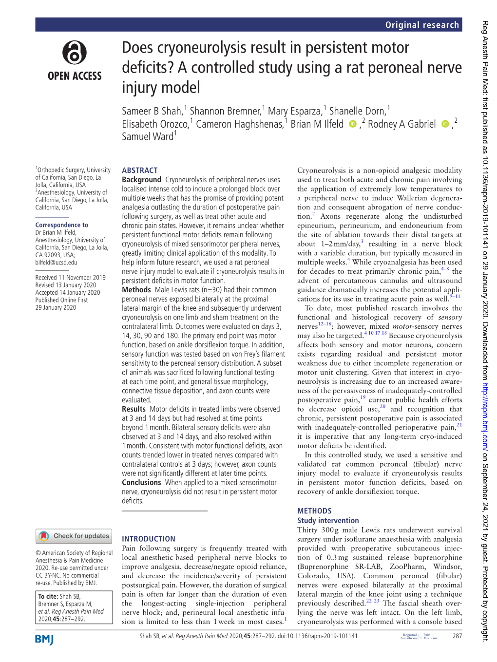 Does Cryoneurolysis Result in Persistent Motor Deficits? A