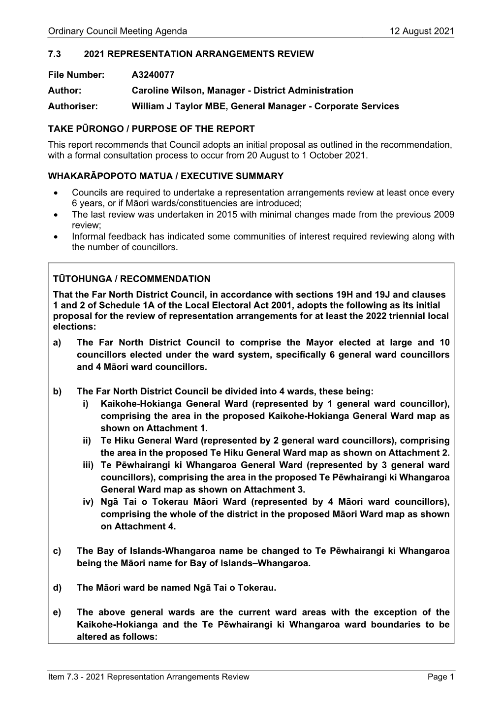Ordinary Council Meeting Agenda 12 August 2021