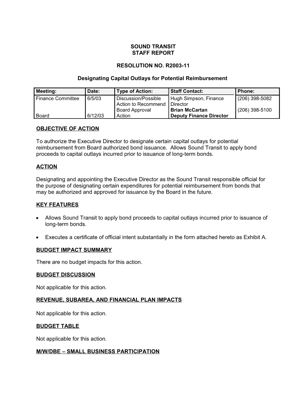 Designating Capital Outlays for Potential Reimbursement