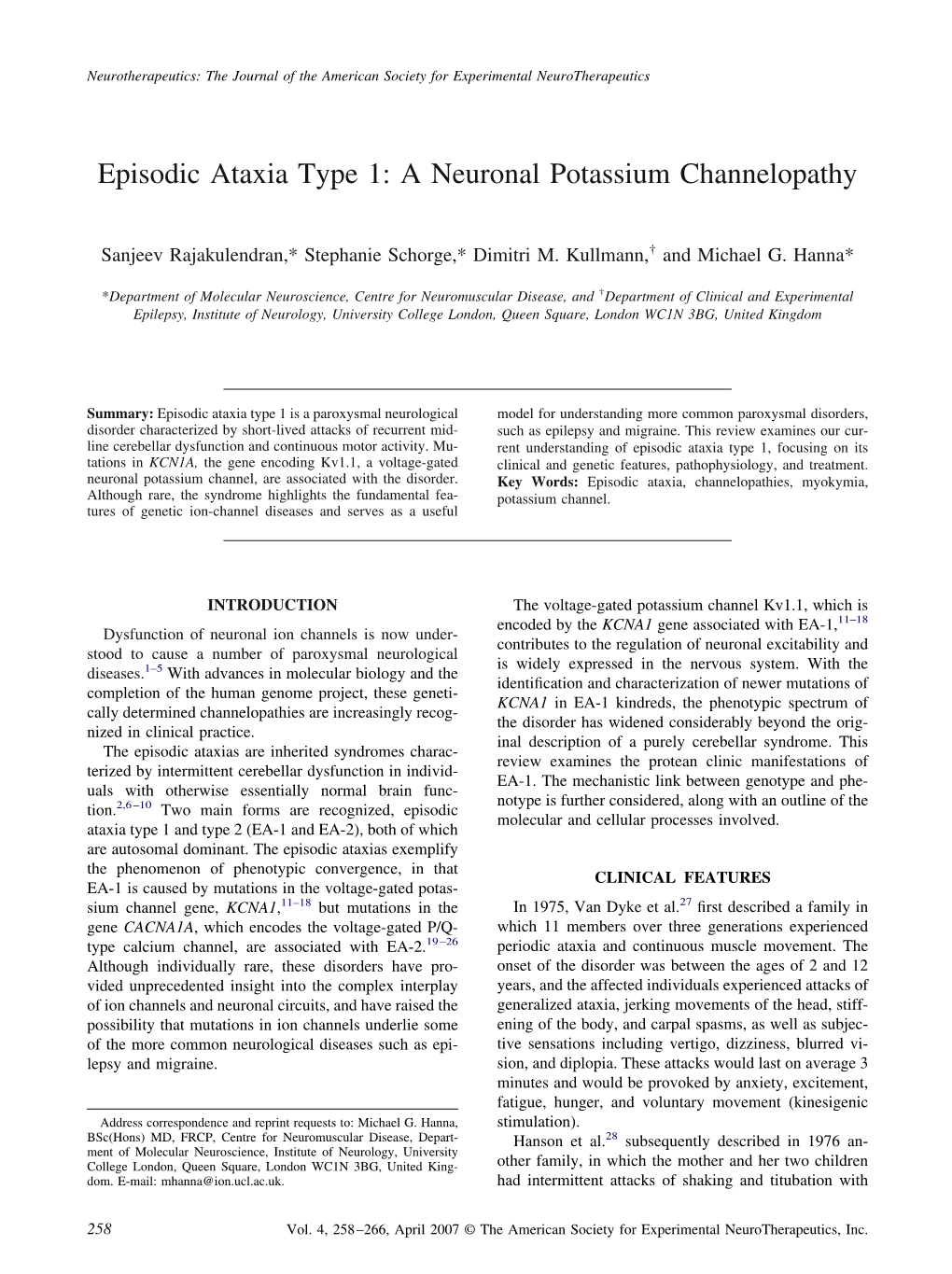 Episodic Ataxia Type 1: a Neuronal Potassium Channelopathy