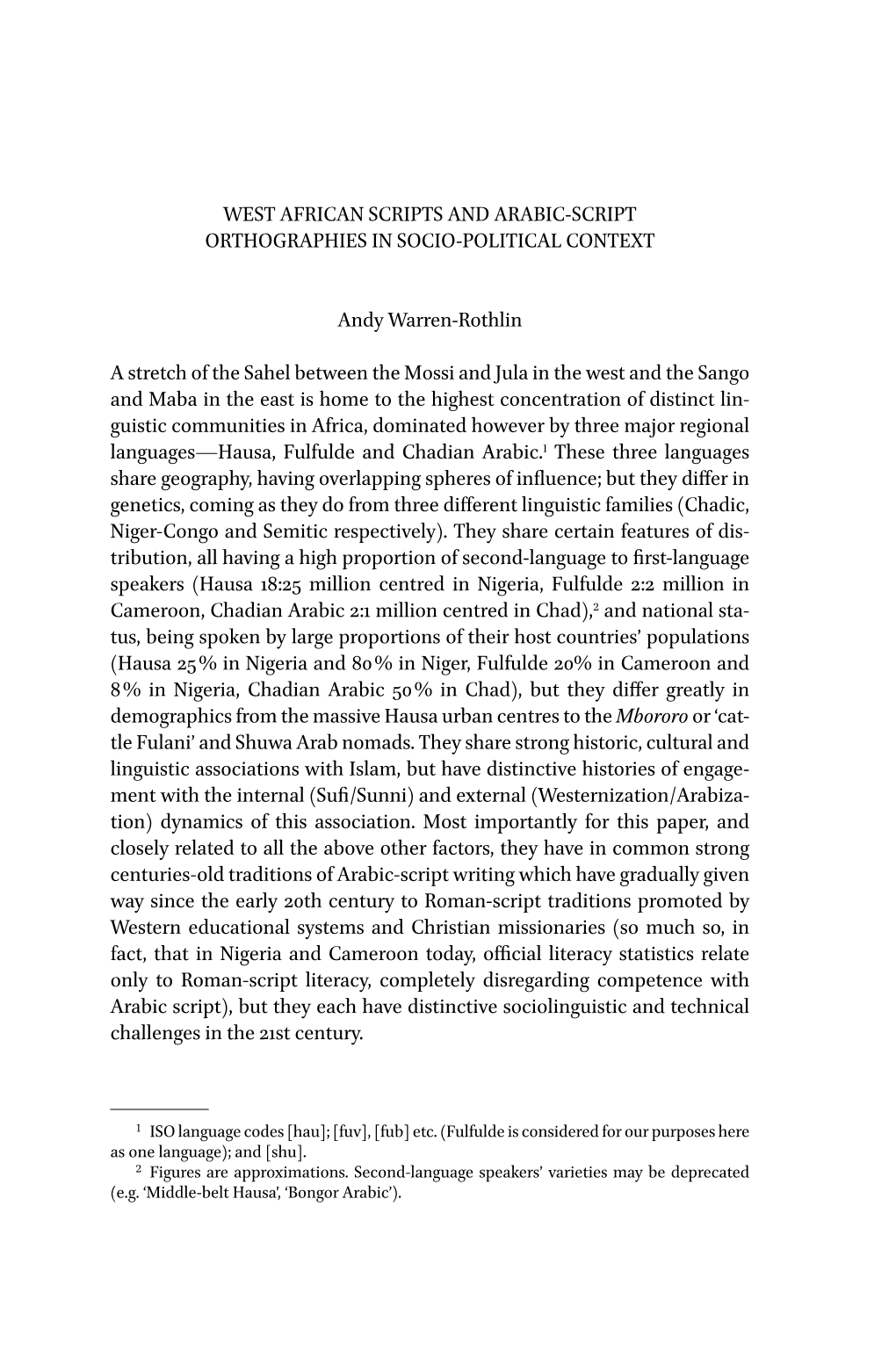 West African Scripts and Arabic-Script Orthographies in Socio-Political Context