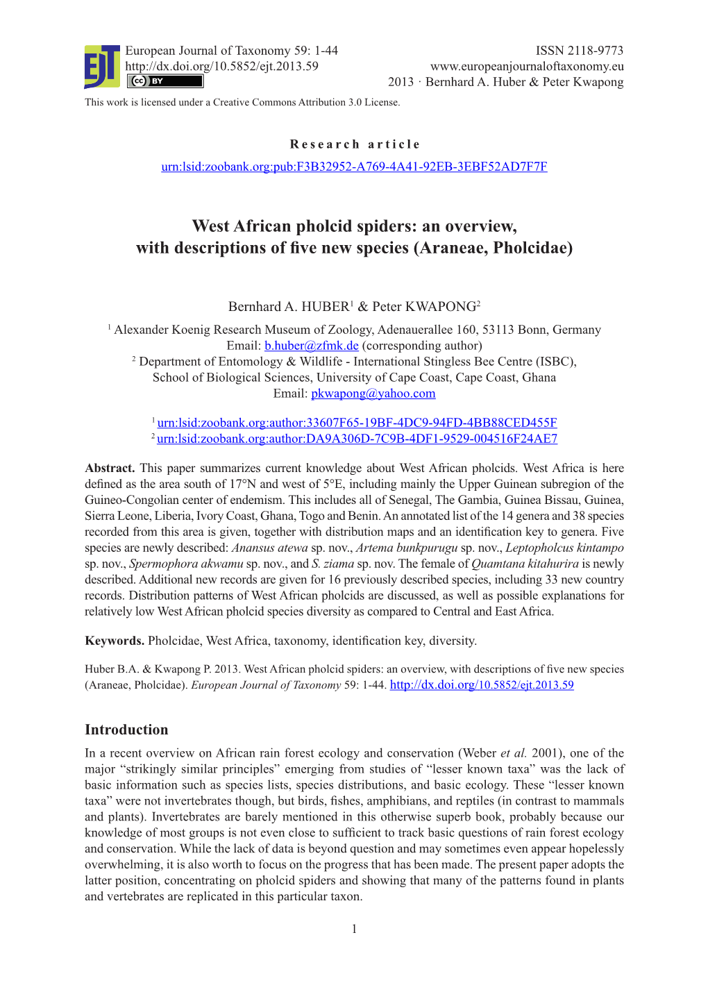 West African Pholcid Spiders: an Overview, with Descriptions of Five New Species (Araneae, Pholcidae)