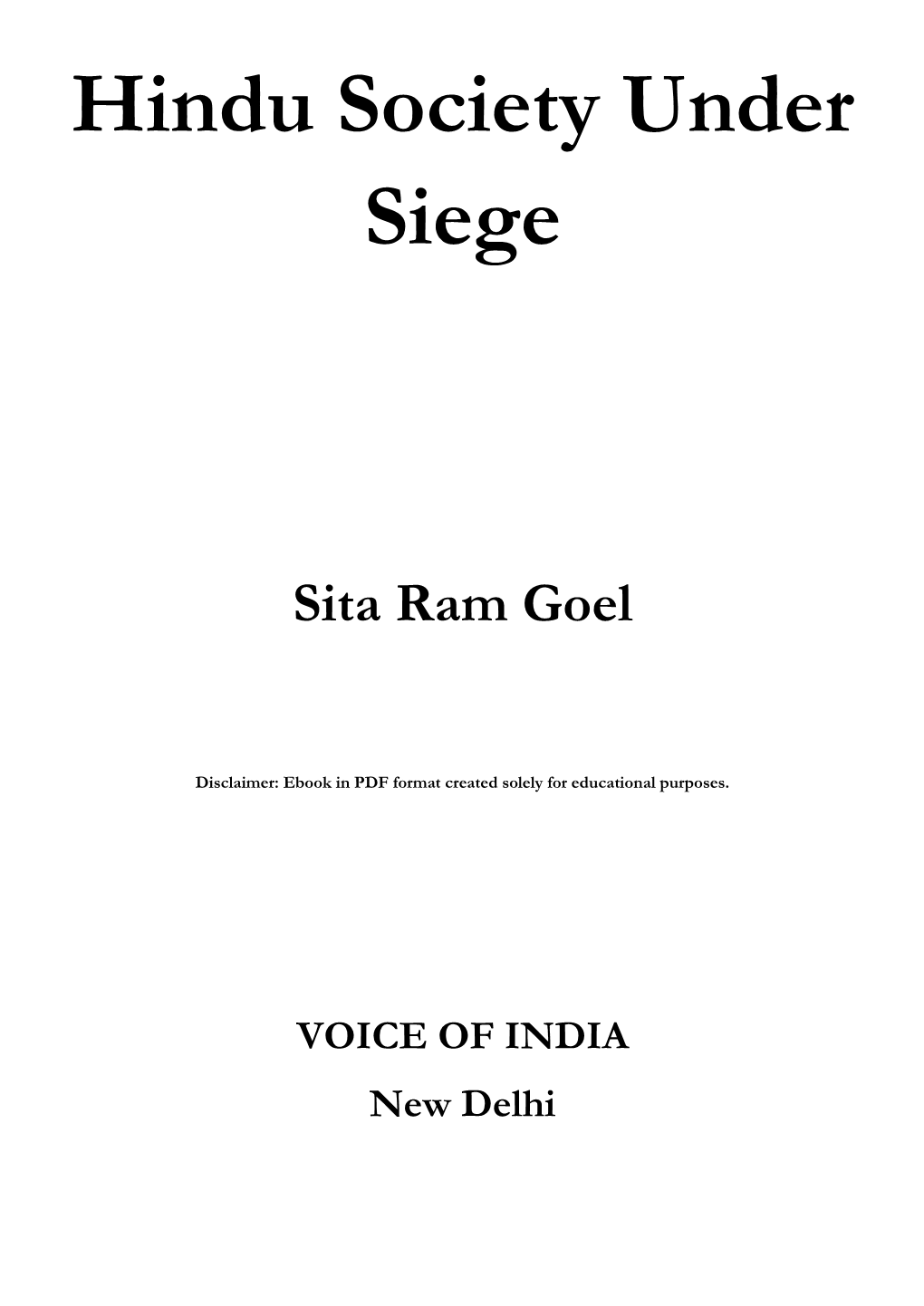 Hindu Society Under Siege