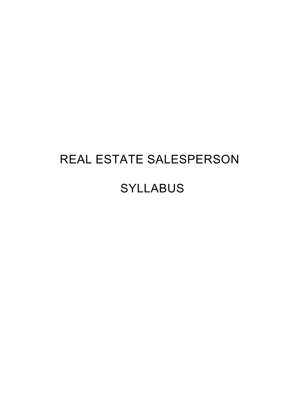 Real Estate Salesperson Syllabus