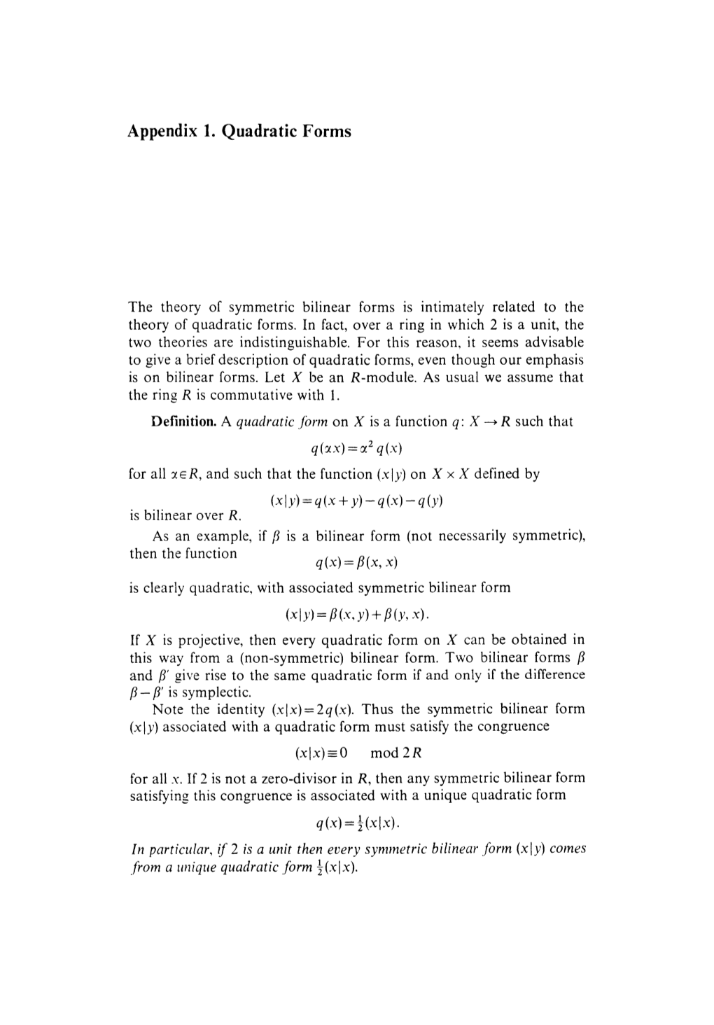 Appendix 1. Quadratic Forms