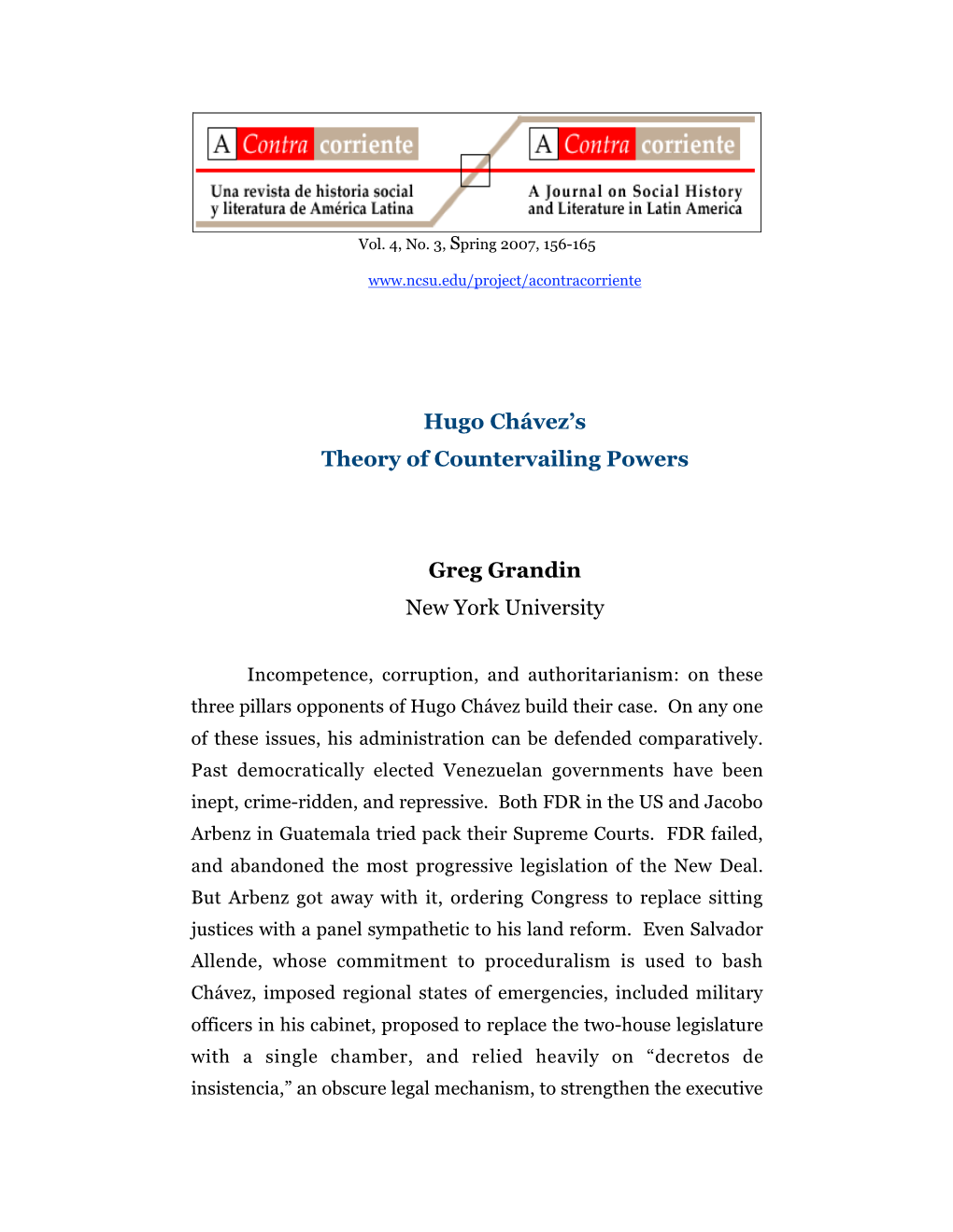 Hugo Chávez's Theory of Countervailing Powers Greg