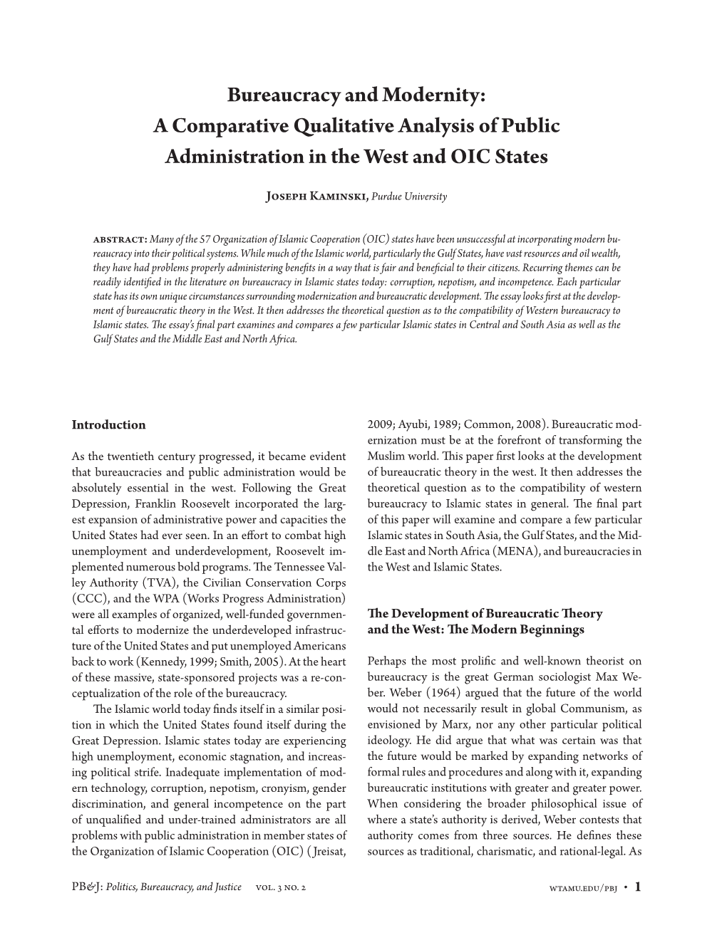 Bureaucracy and Modernity: a Comparative Qualitative Analysis of Public Administration in the West and OIC States