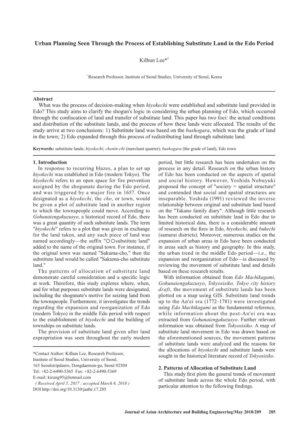 Urban Planning Seen Through the Process of Establishing Substitute Land in the Edo Period