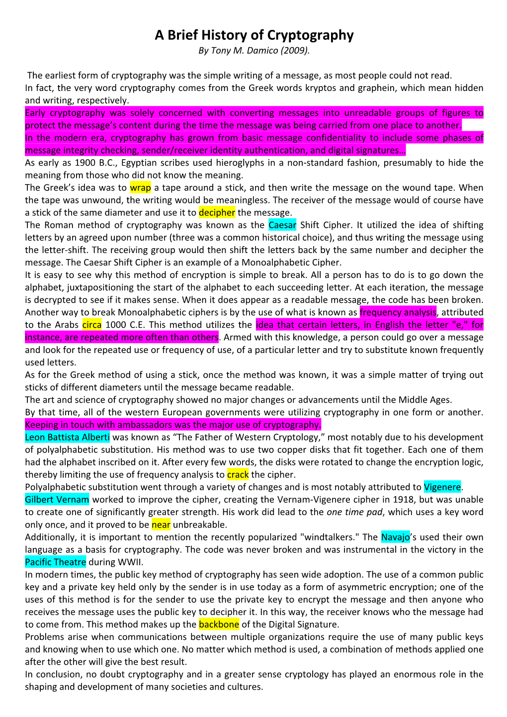 A Brief History of Cryptography by Tony M