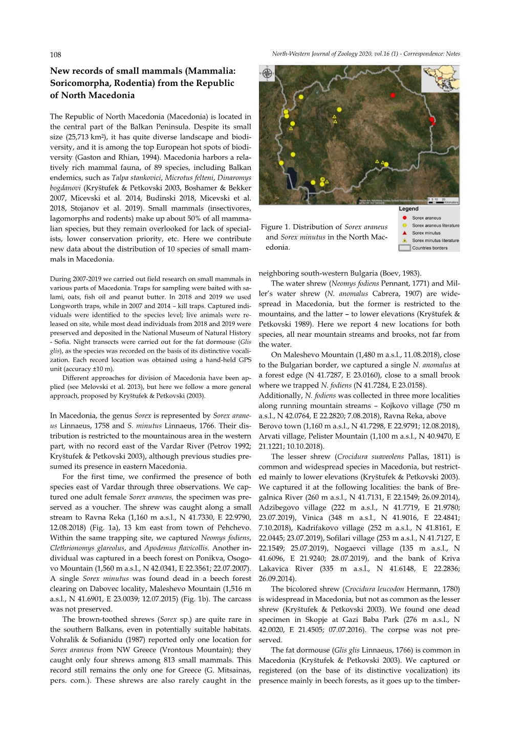 New Records of Small Mammals (Mammalia: Soricomorpha, Rodentia) from the Republic of North Macedonia