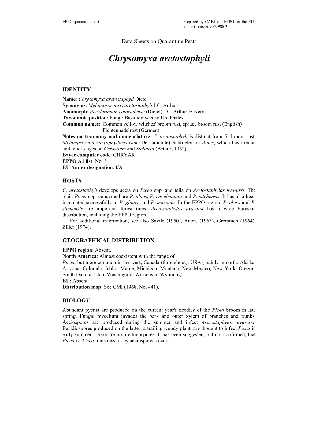 Data Sheet on Chrysomyxa Arctostaphyli