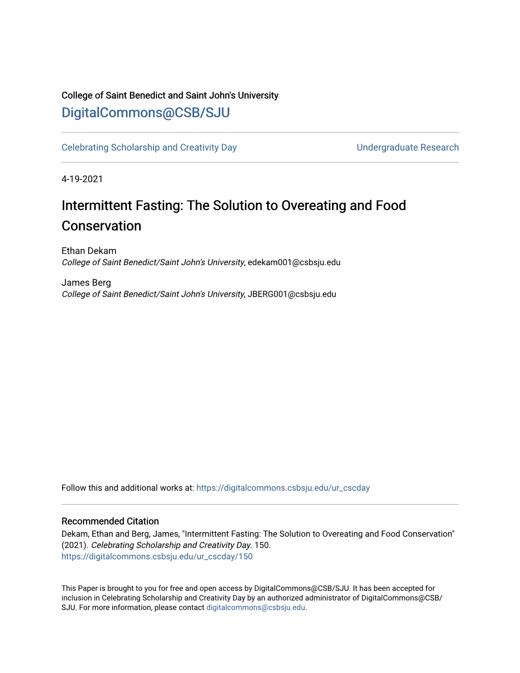 Intermittent Fasting: the Solution to Overeating and Food Conservation