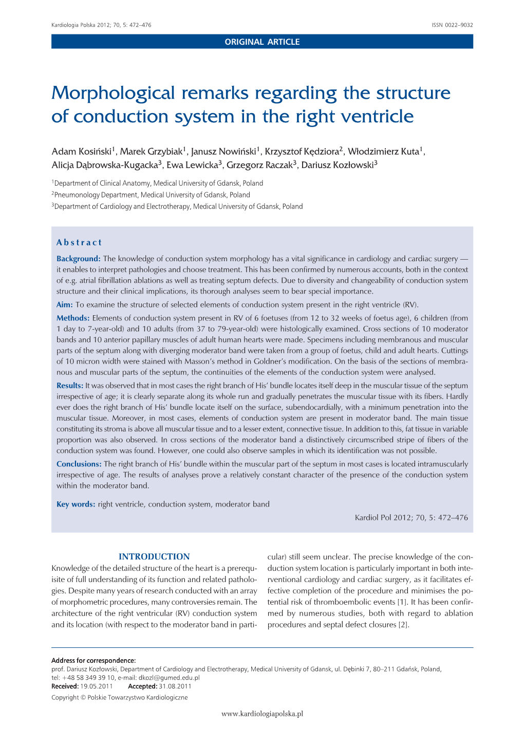 Morphological Remarks Regarding the Structure of Conduction System in the Right Ventricle