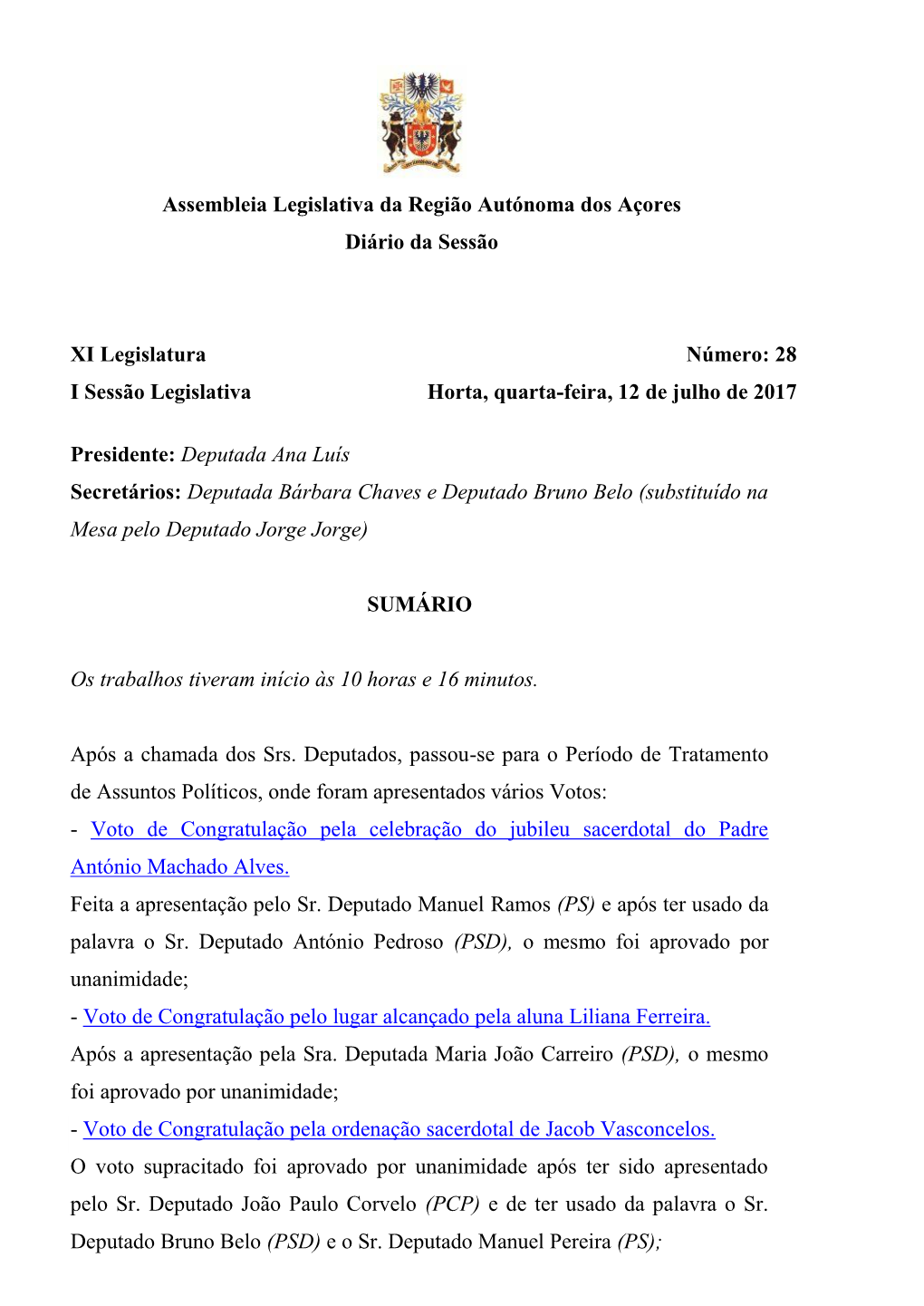 Assembleia Legislativa Da Região Autónoma Dos Açores Diário Da Sessão