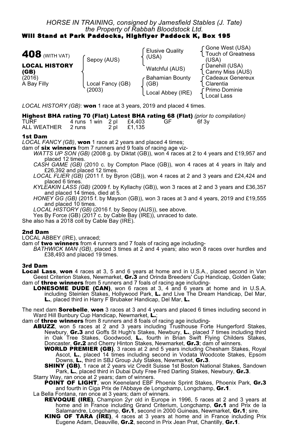 HORSE in TRAINING, Consigned by Jamesfield Stables (J