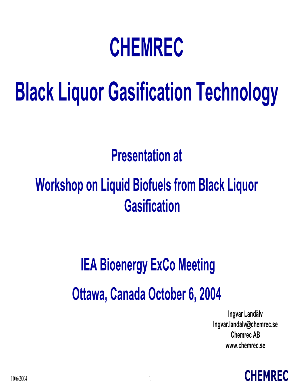 Black Liquor Gasification Technology