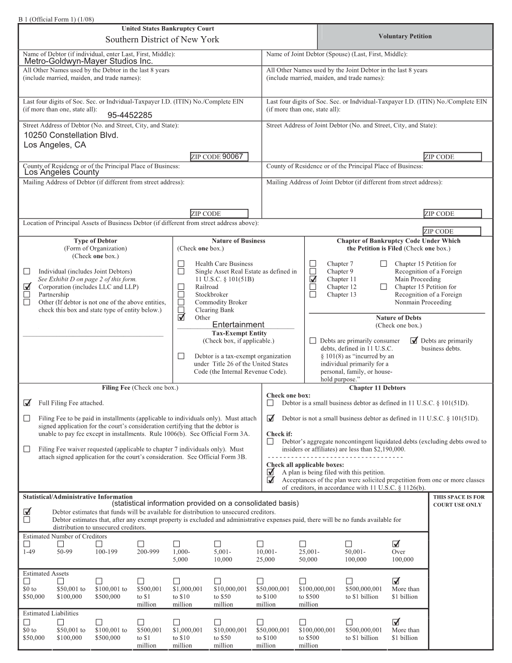 14-Page Bankruptcy Filing