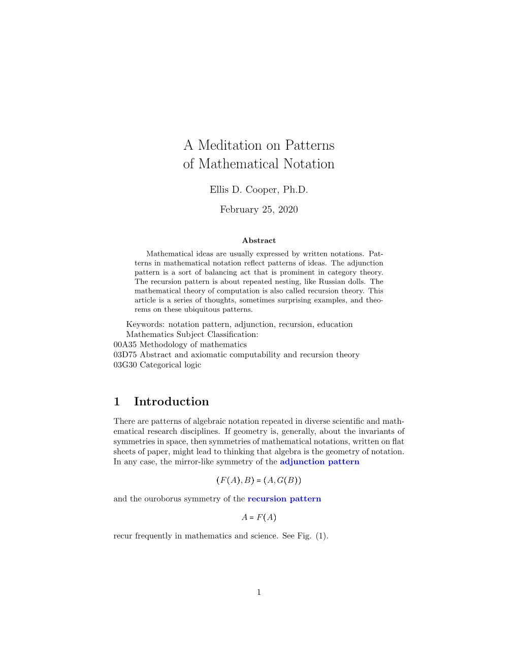 A Meditation on Patterns of Mathematical Notation