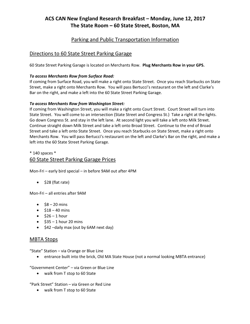 60 State Street, Boston, MA Parking and Publ