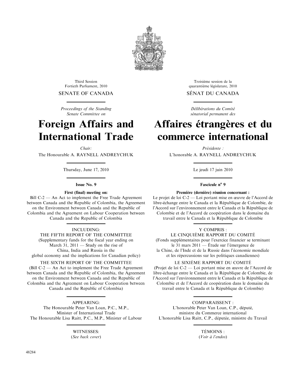 Foreign Affairs and International Trade Affaires Étrangères Et Du Commerce International