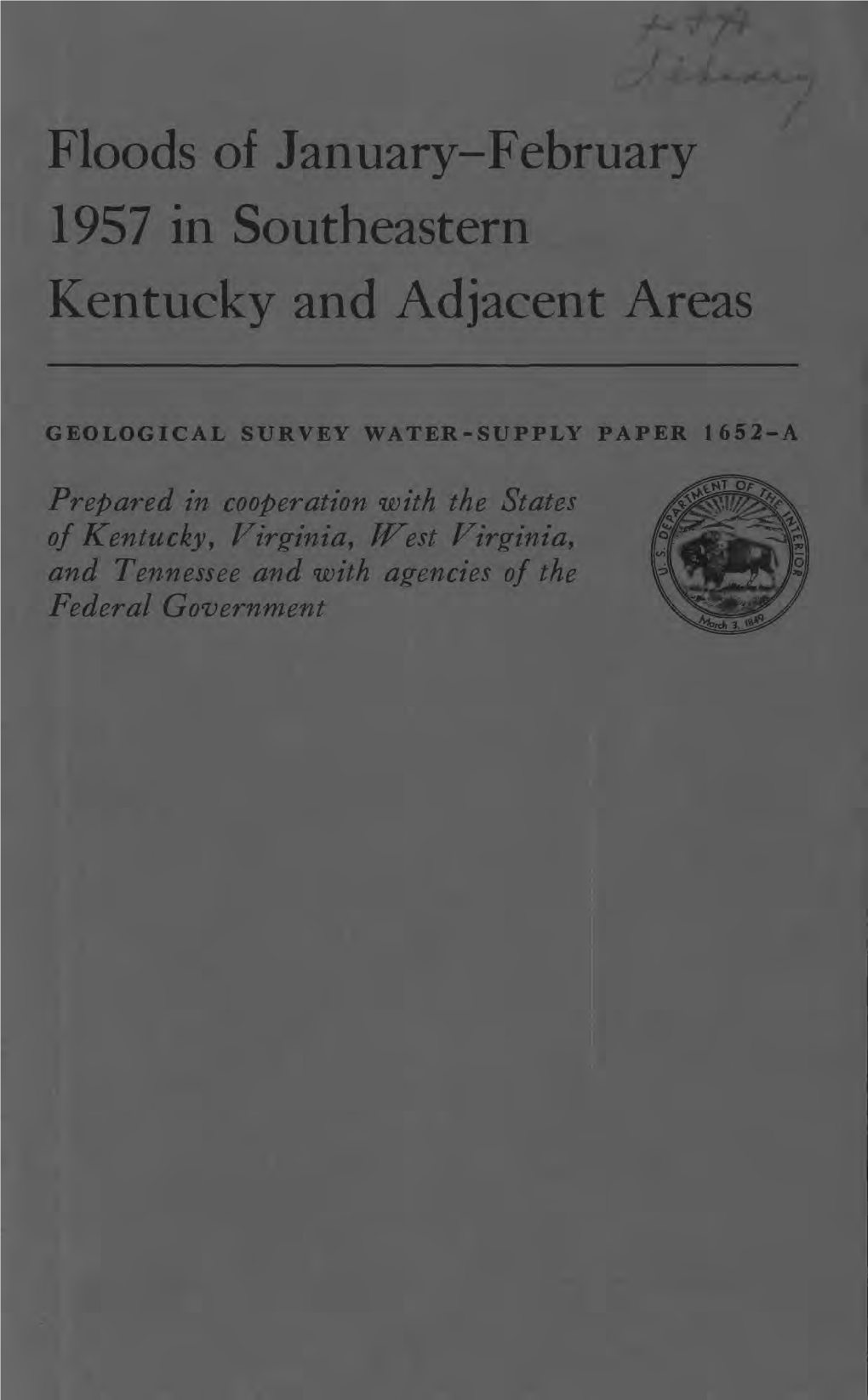 Floods of January-February 1957 in Southeastern Kentucky and Adjacent Areas