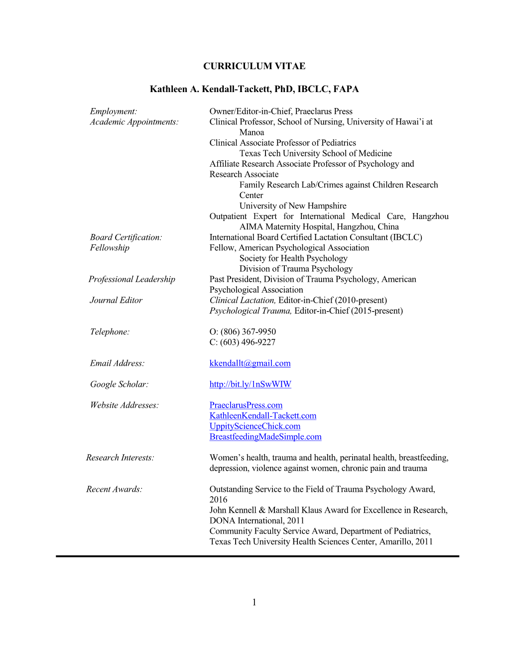 Kendall-Tackett Cv 7-2016.Pdf