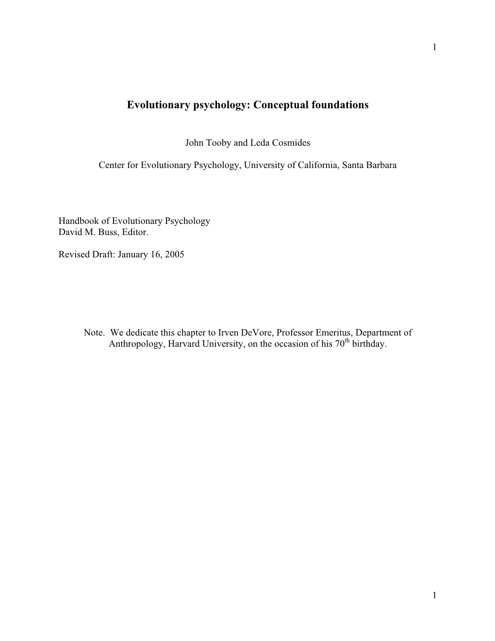 Evolutionary Psychology: Conceptual Foundations