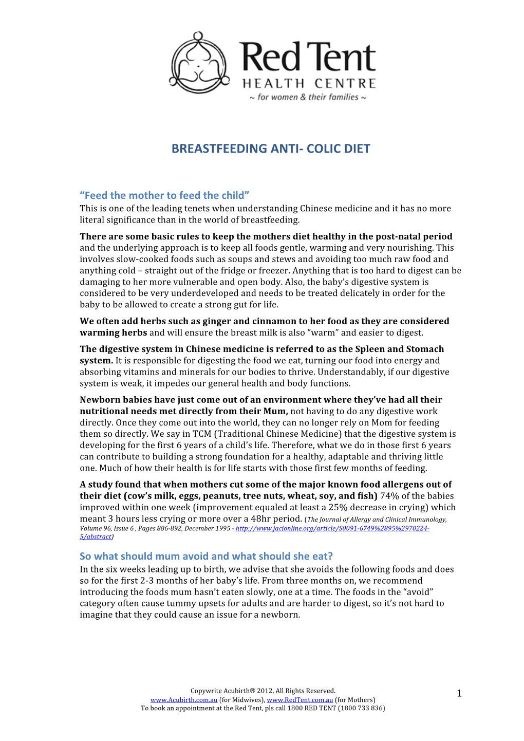 Breastfeeding Anti-‐ Colic Diet