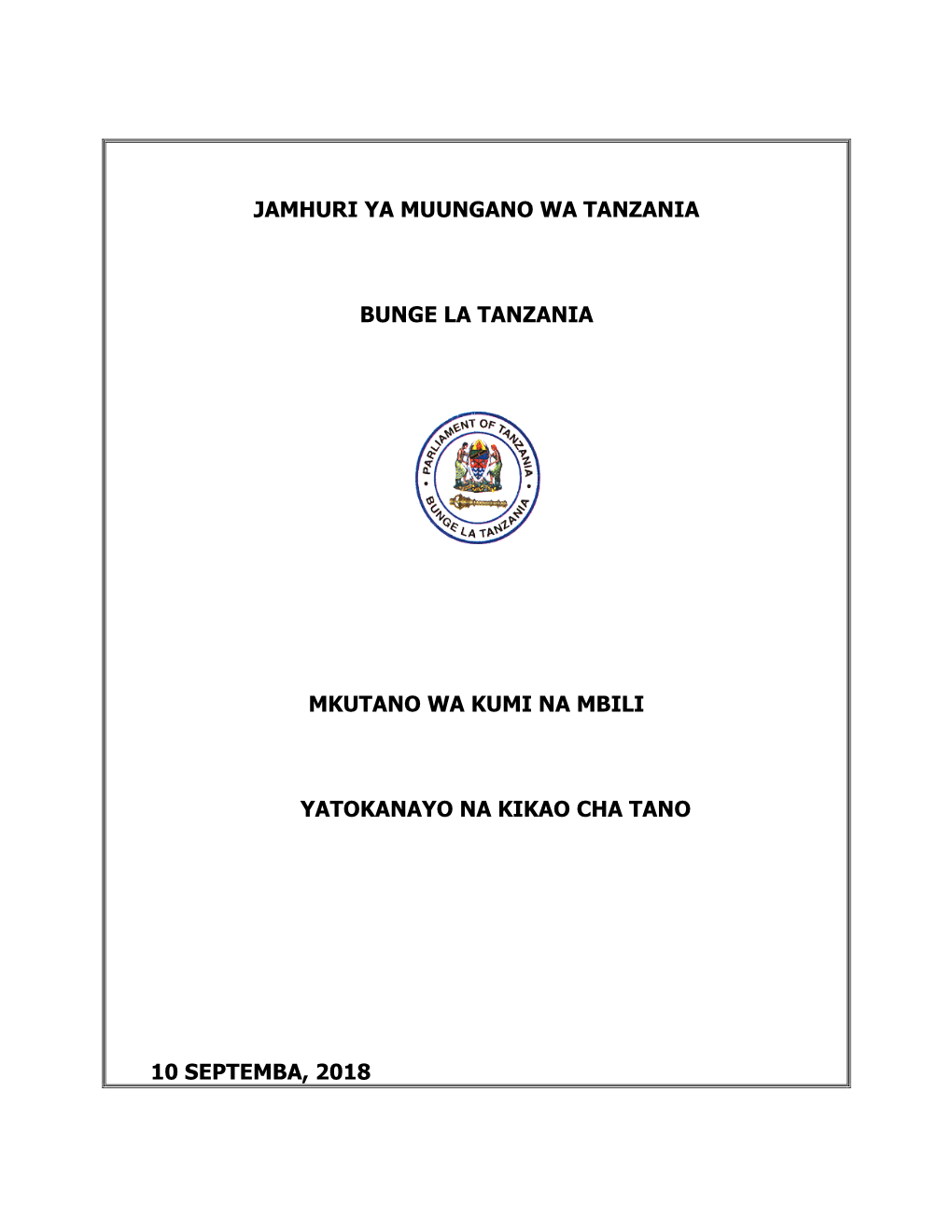 Jamhuri Ya Muungano Wa Tanzania Bunge La Tanzania