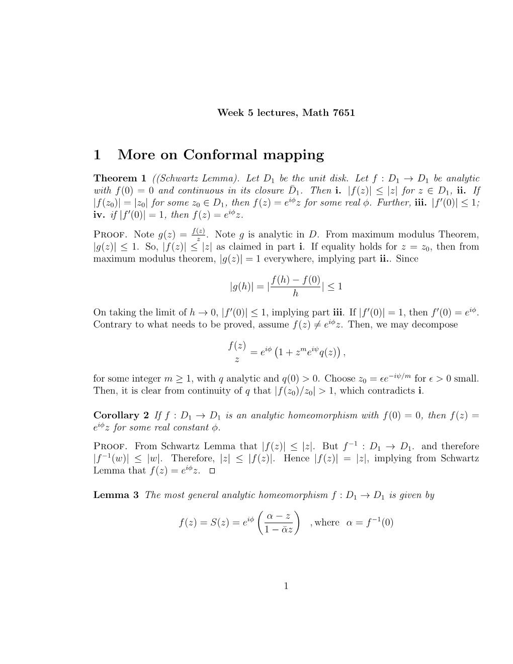 1 More on Conformal Mapping