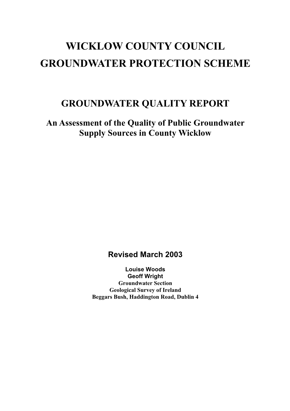 Groundwater Quality Report