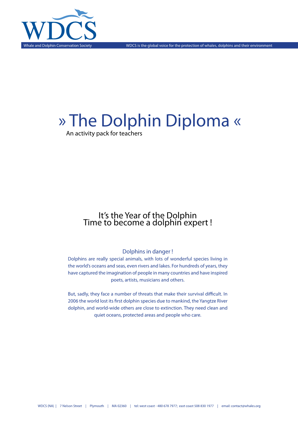The Dolphin Diploma « an Activity Pack for Teachers