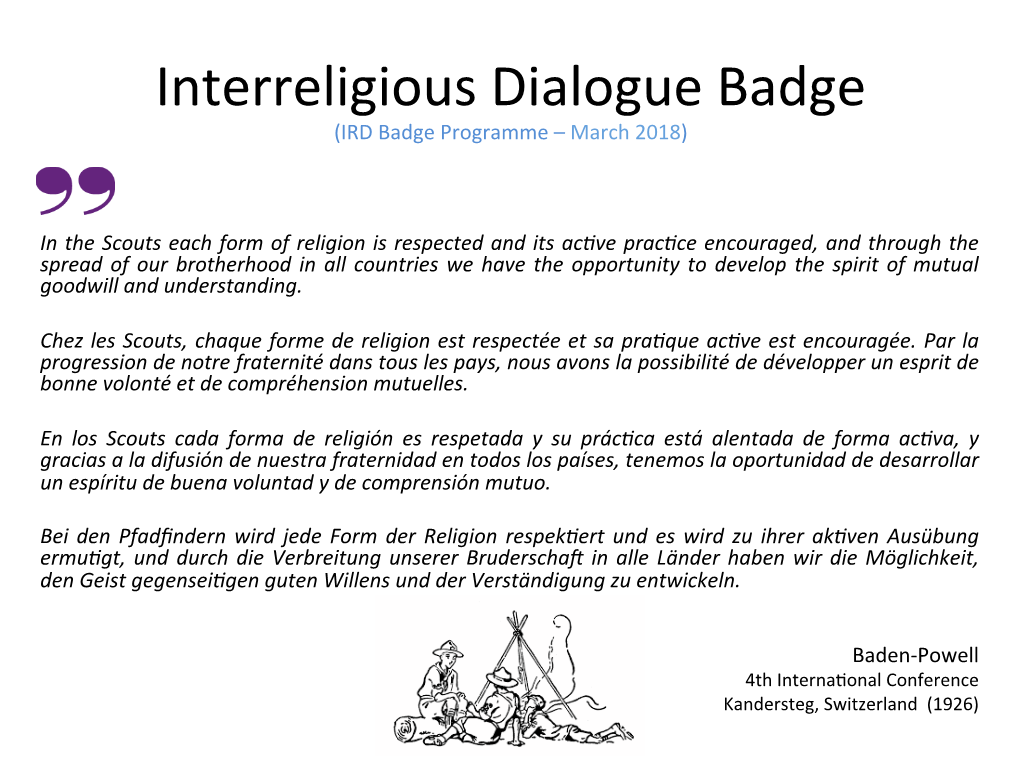 Interreligious Dialogue Badge (IRD Badge Programme – March 2018)