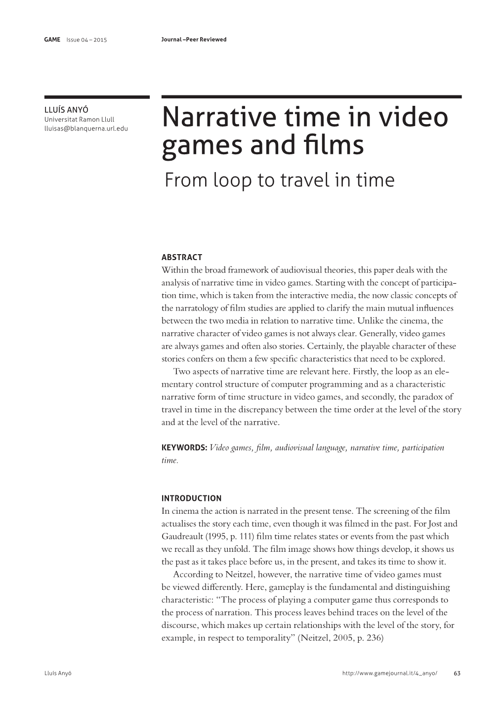 Narrative Time in Video Games and Films